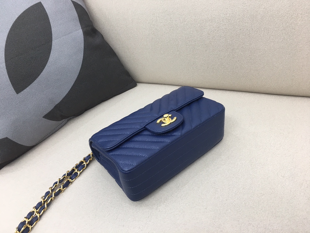 Small Classic Flap Caviar Bag A01116 Dark Blue/Gold